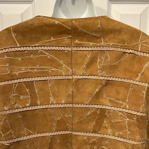 Kroshetta Tan/Camel Suede Cropped Patchwork Jacket Size M - Picture 7 of 14